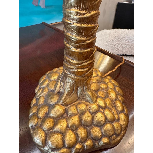 1960s Large Gilded Ceramic Palm Tree Table Lamp, 1960s For Sale - Image 5 of 8