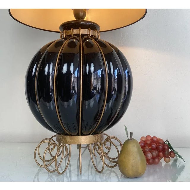 Black French Pumpkin Shape Ceramic Table Lamp by Robert Kostka, 1970s For Sale - Image 8 of 18