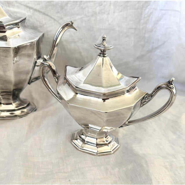 Art Deco 1950s Art Deco Reed & Barton Silver Plated Tea Set - 3 pcs For Sale - Image 3 of 9