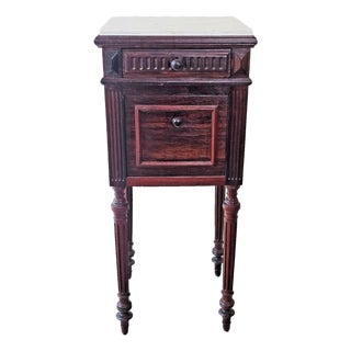 Antique French 1920s Marble Top Nightstand Mahogany Bedside Cabinet For Sale