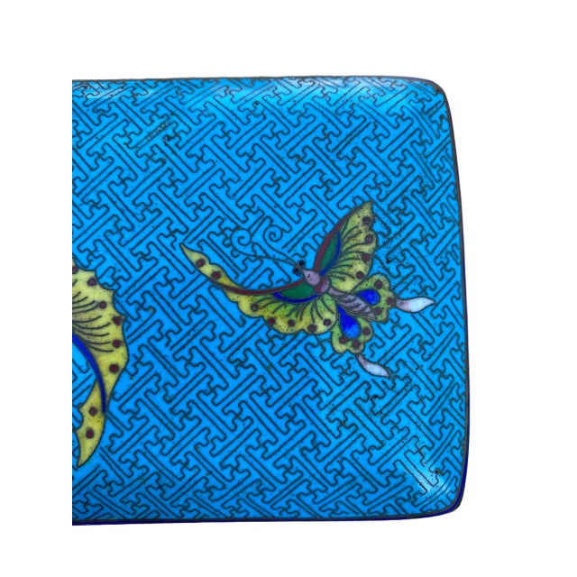 Early 20th Century Early 20th C. Chinese Cloisonné Enamel and Brass Box With Butterfly Motif For Sale - Image 5 of 9