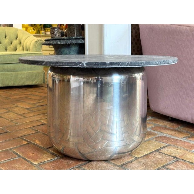 Paul Mayen for Habitat Aluminum Table With Marble Top For Sale In New York - Image 6 of 12