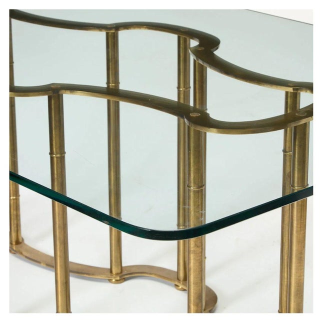 Hollywood Regency Mid Century Mastercraft Brass and Glass Dining Table With Faux Bamboo Base For Sale - Image 3 of 4