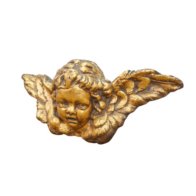 Large vintage Baroque / Rococo / Hollywood Regency style cherub / putti wall plaque sculpture, typically made of plaster...