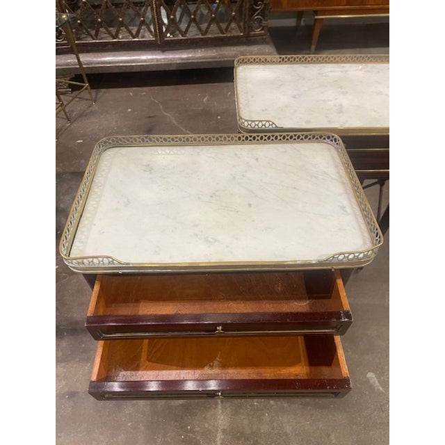 Mid 20th Century Pair of French Jansen Manner Mahogany and Brass Side Tables For Sale - Image 5 of 6