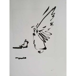 Contemporary Minimalist Ink Drawing of an Angel on Paper by Jose Trujillo For Sale