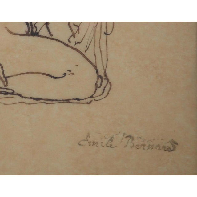 Emile Bernard (1868 - 1941) Kneeling Nude, c. 1900 Original India ink drawing Signed with the artist's stamp lower right...