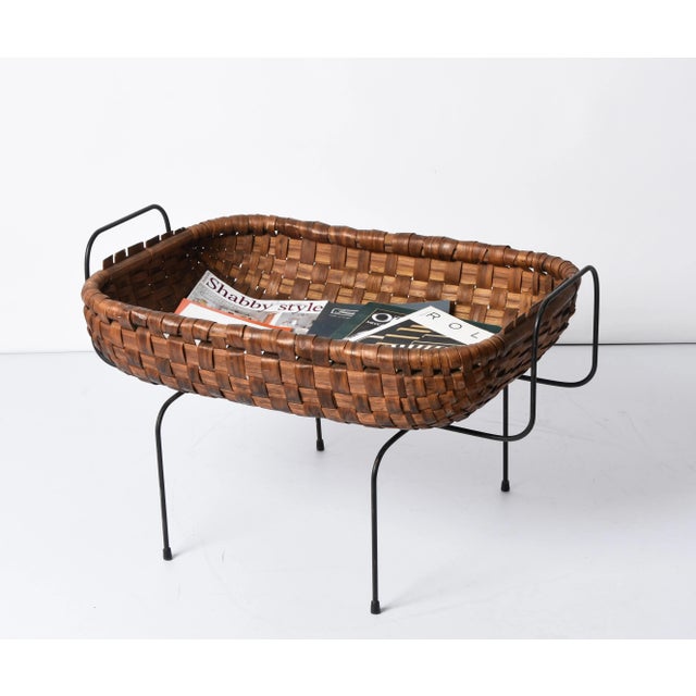 Mid-Century Italian Chestnut, Wood Metal & Brass Magazine Rack, 1960s For Sale - Image 4 of 17