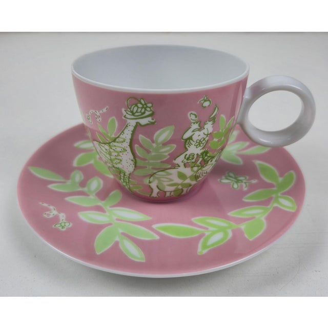 Pair of 8oz Gevalia Lilly Pulitzer Rosenthal Pink Green White Safari Animal Cups & Saucers Condition: New open box. The...
