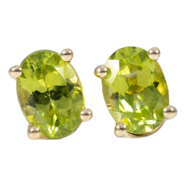 Peridot Four-Prong Stud Earrings in Solid 14k Gold - Oval, 7×5mm - Fine Jewelry, Pair For Sale