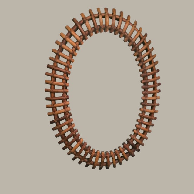 Convex Oval Bamboo Mirror by Olaf Von Bohr for Bonacina, 1960s, in Flawless conditions. Designed 1950 to 1959