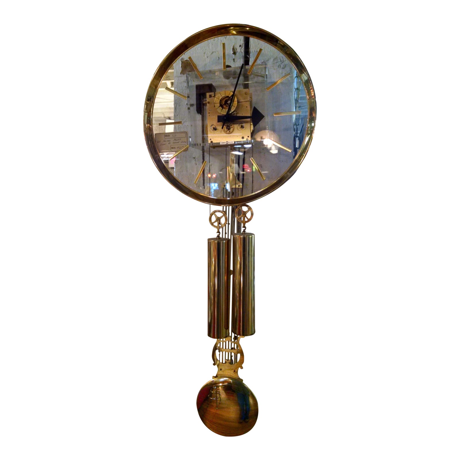 Howard Miller Lucite & Brass Chiming Pendulum Wall Clock Chairish