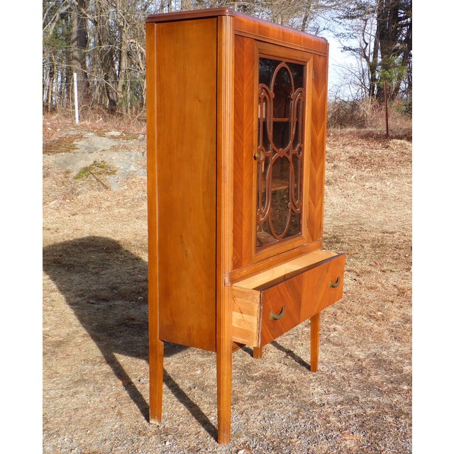 1930's Antique Walnut & Glass Art Deco Waterfall Curio China