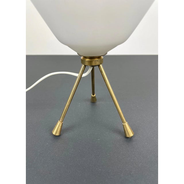 Metal Brass & Opaline Glass Tripod Table Lamp, Italy, 1960s For Sale - Image 7 of 10