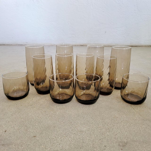 1960s Vintage Smoke Glass Cup Set by Anchor Hocking 12 Pieces Chairish