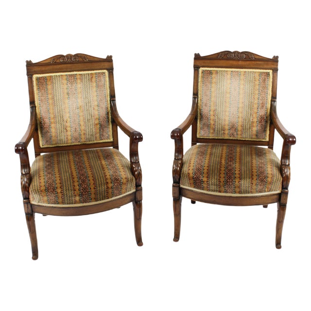 Set of 19th Century French Empire Armchair Fauteuils Chairs For Sale
