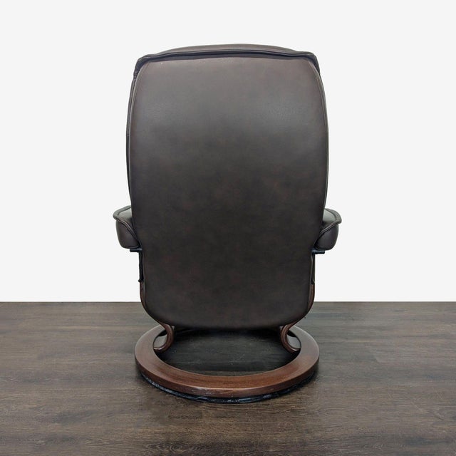 Stressless Ekornes Lounge Chair With Ottoman – Dark Brown Leather & Wood Base For Sale - Image 11 of 13