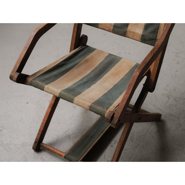 French Folding Campaign Chair in Wood and Striped Canvas, 1900s For Sale - Image 9 of 16