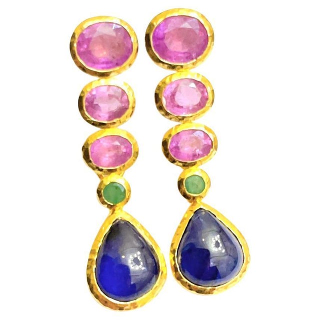 Bochic “Capri” Natural Vintage Ruby, Sapphire & Emerald Set In 18K Gold & Silver Natural Ruby from Africa Natural Emeralds...