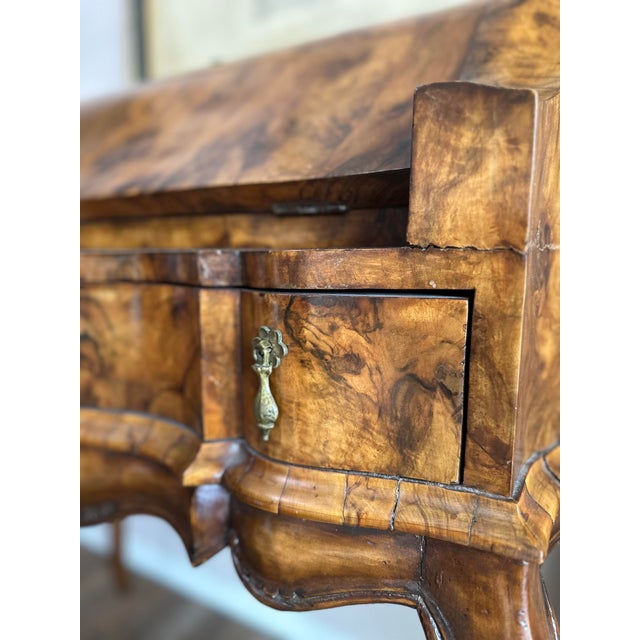 Wood Antique Burr Walnut Fall-Front Bureau Desk in the Queen Anne Revival Style For Sale - Image 7 of 9