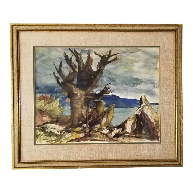 1963 Antonio Estrada Landscape Watercolor Painting For Sale