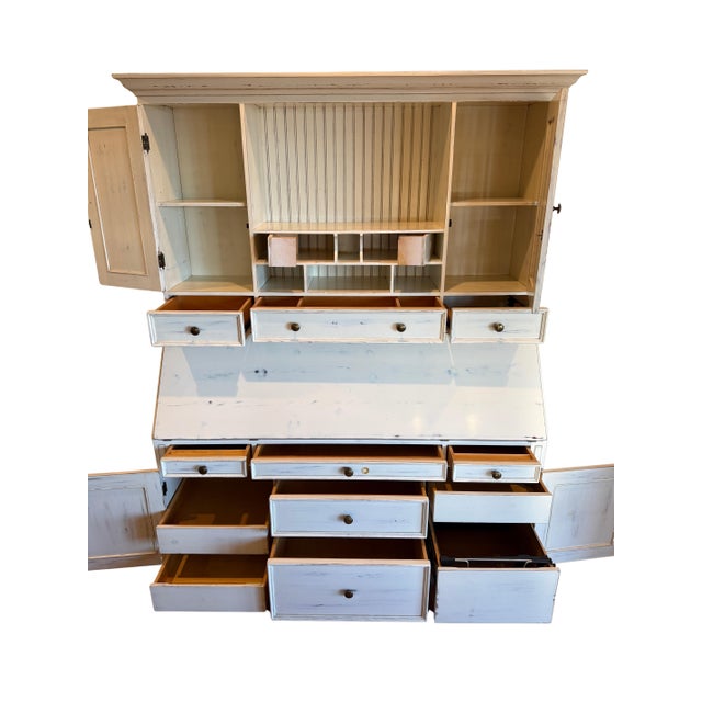 Farmhouse Large Custom Farmhouse Secretary Desk Cabinet Distressed Finish For Sale - Image 3 of 4