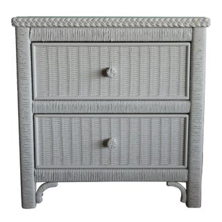 Henry Link Wicker Nightstand With Glass Top For Sale
