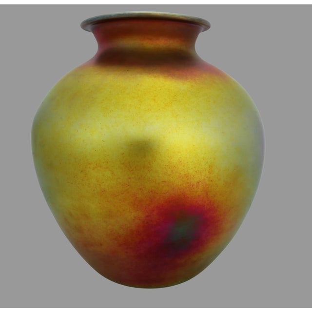 American Antique Steuben Attr. Aurene Art Glass Vase Iridescent 12.5” Carder Era For Sale - Image 3 of 12