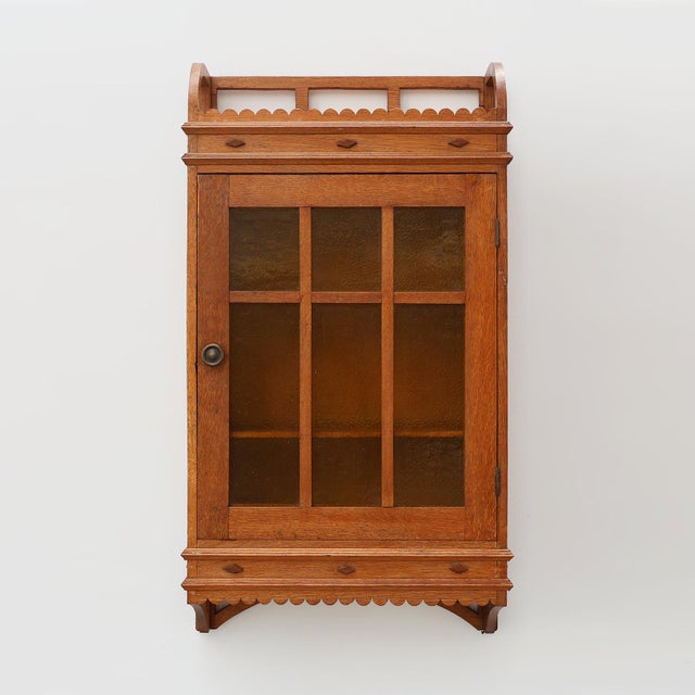 Art Deco Oak Wall Cabinet with Amber Glazed Door, Belgium, 1920s For Sale - Image 13 of 13