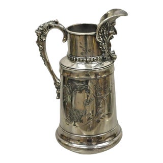 Antique James W. Tufts Renaissance "Bacchus" Silver Plated Water Wine Pitcher For Sale