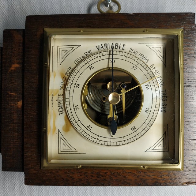 1930’s Art Deco Modern Barometer in Wood, Metal, Brass, and Beveled Glass For Sale - Image 6 of 7