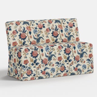 Andrea Slipcover Dining Banquette in Dusty Blue Tree of Life For Sale