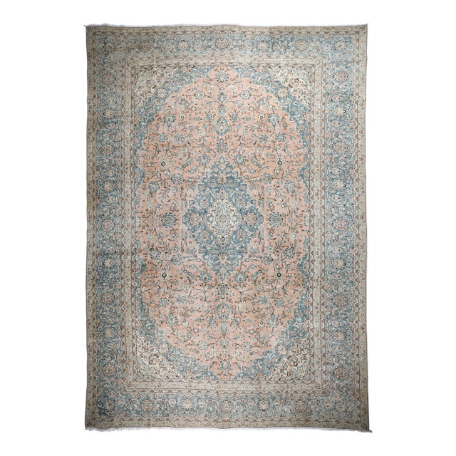 Vintage Persian Tabriz Rug – Pastel Floral Medallion Elegance - 9' 9'' X 12' 4''' For Sale