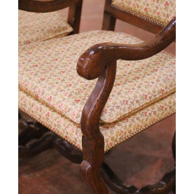 Wood Set of 10 Louis XIII Style Oak Dining Chairs, 8 Sidechairs and 2 Armchairs For Sale - Image 7 of 11