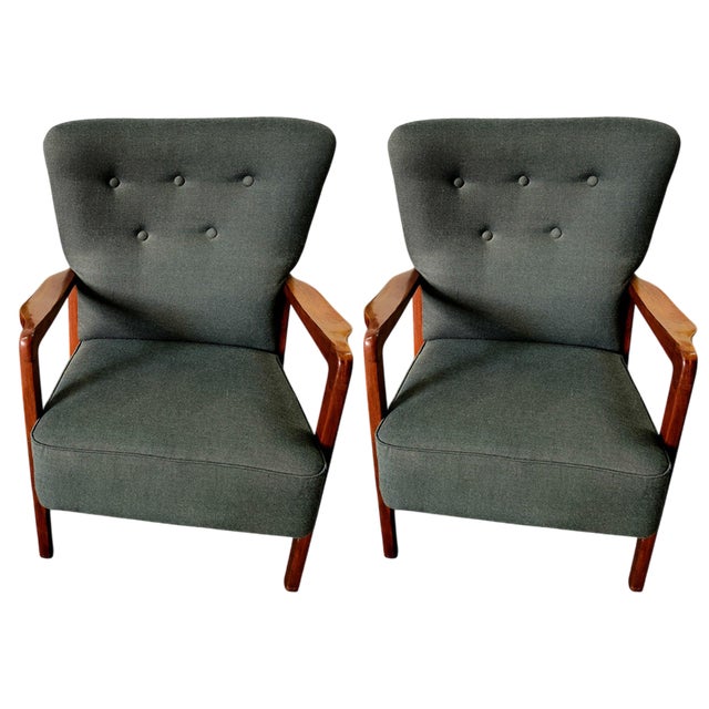 Set of Vintage Teak Nordic Armchairs For Sale