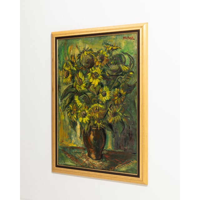 Mid 20th Century Belgium Green Canvas Painting For Sale - Image 14 of 15