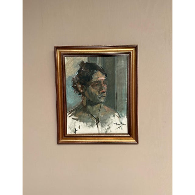 Original Swedish Oil on Canvas – “Portrait” by Peter Backhaus – Signed – Vintage & Framed – 63 × 53 cm (24.8" × 20.9")...