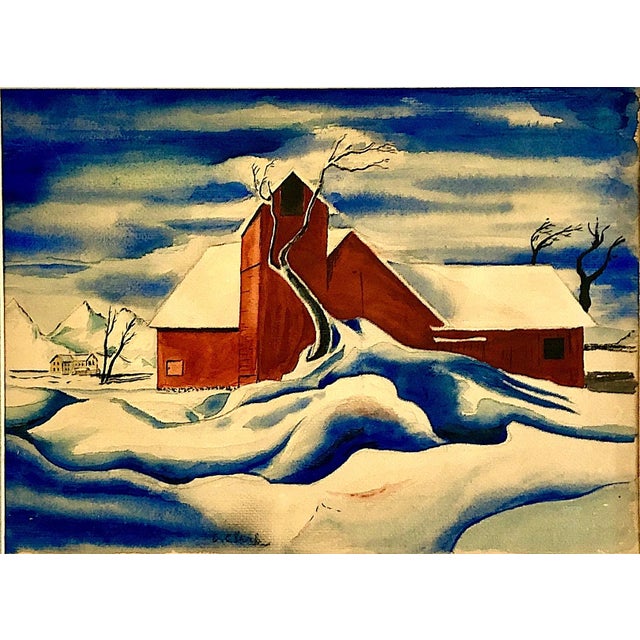 On offer is a striking, stylized 20th-century watercolor landscape by Claude Clark (1915-2001) that heavily draws...