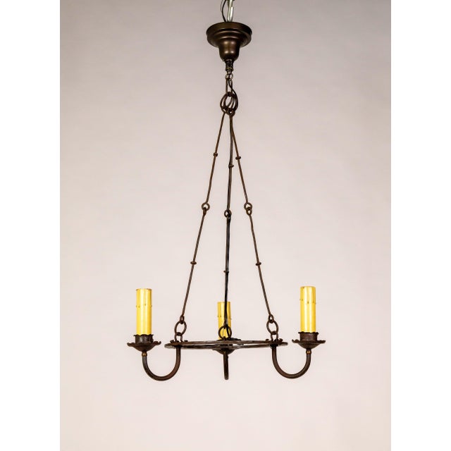 Early 20th Century Rustic Iron 3-Light Ring Chandelier For Sale - Image 9 of 10