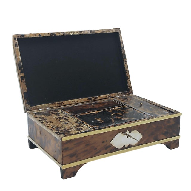 Brown Wood and Brass Jewelry Box, 1950s For Sale - Image 8 of 14