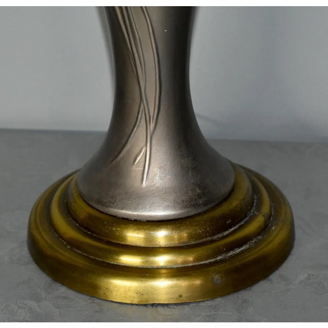 Art Nouveau Vintage Art Nouveau Style Pewter Color & Brass Metal Table Lamp For Sale - Image 3 of 11