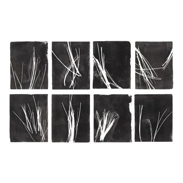 Pine Needles 01-08, Set of 8 - Original Monoprint 8*10 Abstract Prints by Carrie Bergey, Black White For Sale