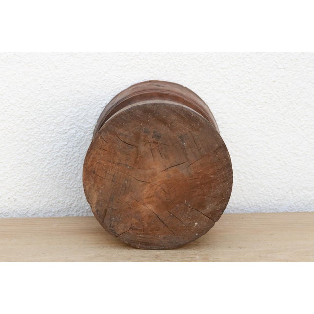 Wood Antique Rice Grinder Candle Holder For Sale - Image 7 of 8