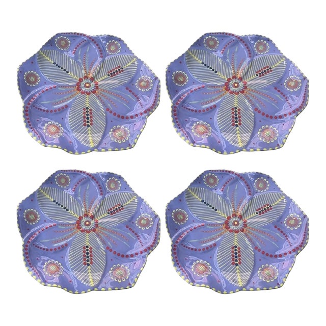 South African Handmade & Hand-Painted Ceramic Serving Plate - Set of 4 For Sale