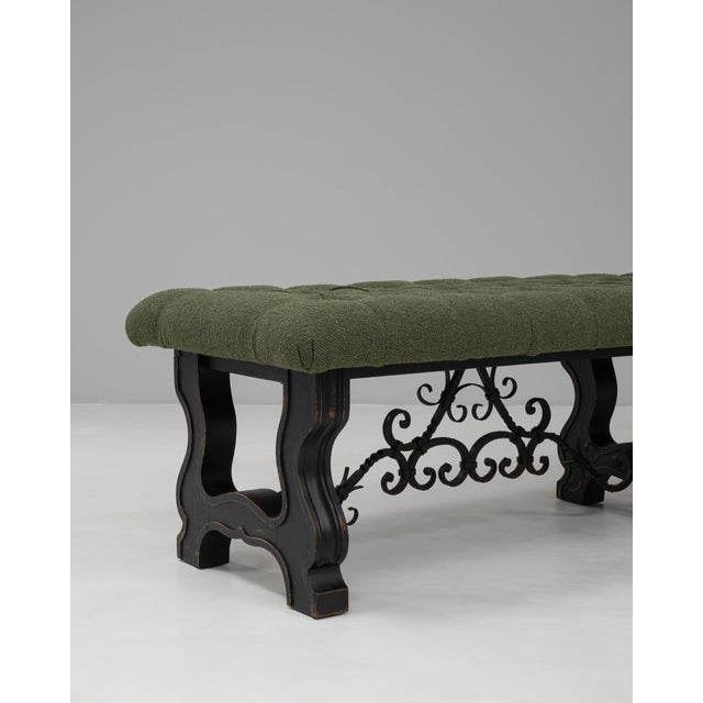 Mid 20th Century 20th Century Spanish Wooden And Metal Bench With Upholstered Seat For Sale - Image 5 of 18