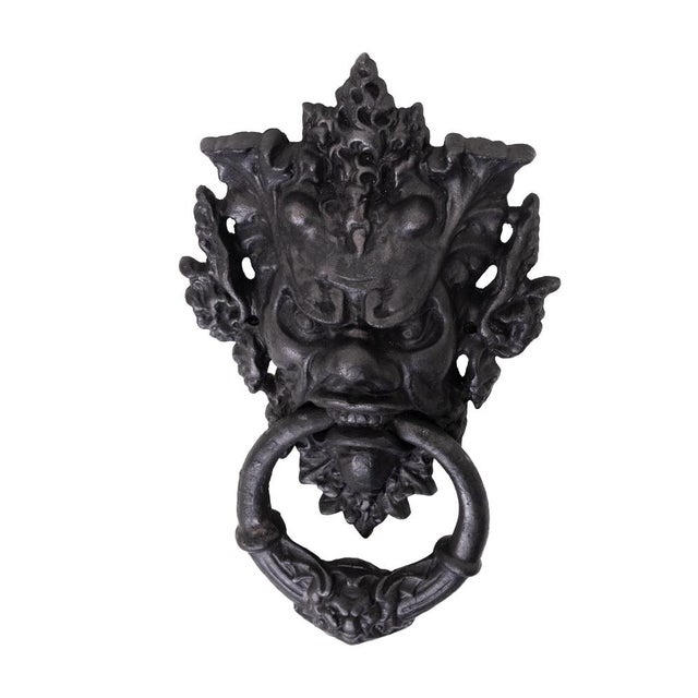 Large Cast Iron Gothic Devil Door knocker. Very impressive Black devils face .scary Great expression on its face . .