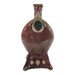 Brutalist Abstract Studio Art Pottery Covered Jar, Brick Red 11.75", Sculptural Vessel