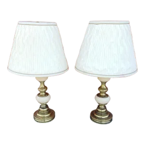 Pair of Stiffel Heavy Brass and Porcelain Table Lamps