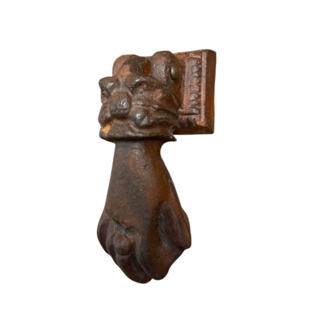 Vintage Cast Iron Hand Door Knocker - Antique Victorian Style Architectural Hardware For Sale In West Palm - Image 6 of 12