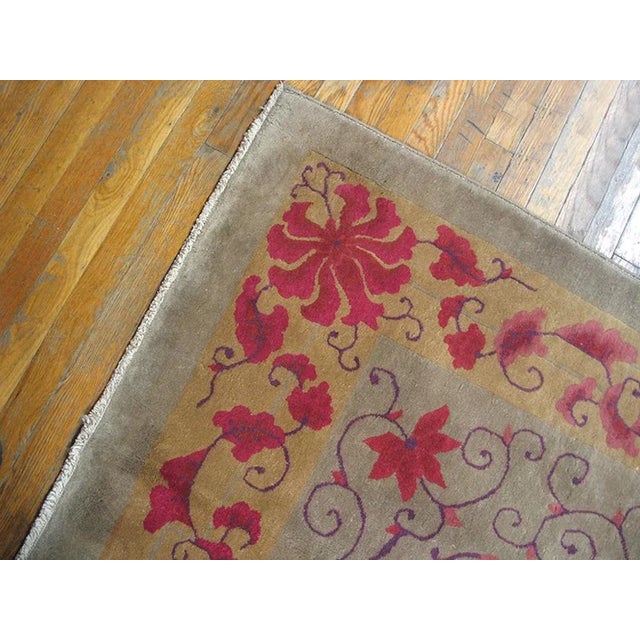 1930s Tan Sand Foliate Antique Chinese Art Deco Rug 9'0" X 11'8" Knotted Wool Carpet For Sale - Image 11 of 11